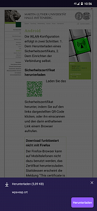 Download WLAN-Zertifikat gestartet