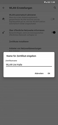 Enter name for WiFi certificate